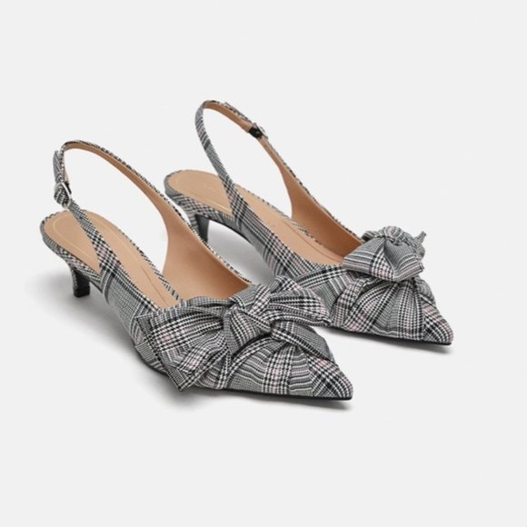 ZARA Plaid Slingback Kitten Heel - Picture 2 of 7